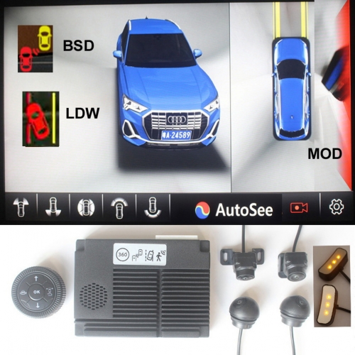 car 360 degree Camera around view LDW BSD blind spot detection monitoring with mirror LED light warning indicator